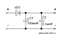 Схема: 2 конденсатора и диод